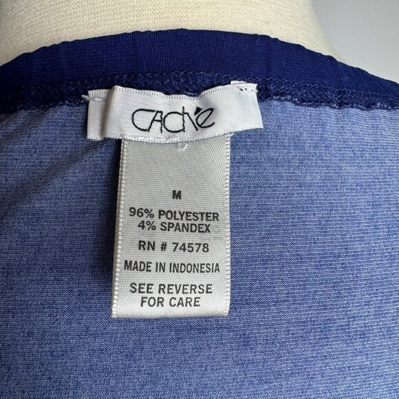 Vintage Cache Blue & Gold Baroque Pattern Cold Shoulder Blouse Size Medium - Picture 5 of 10